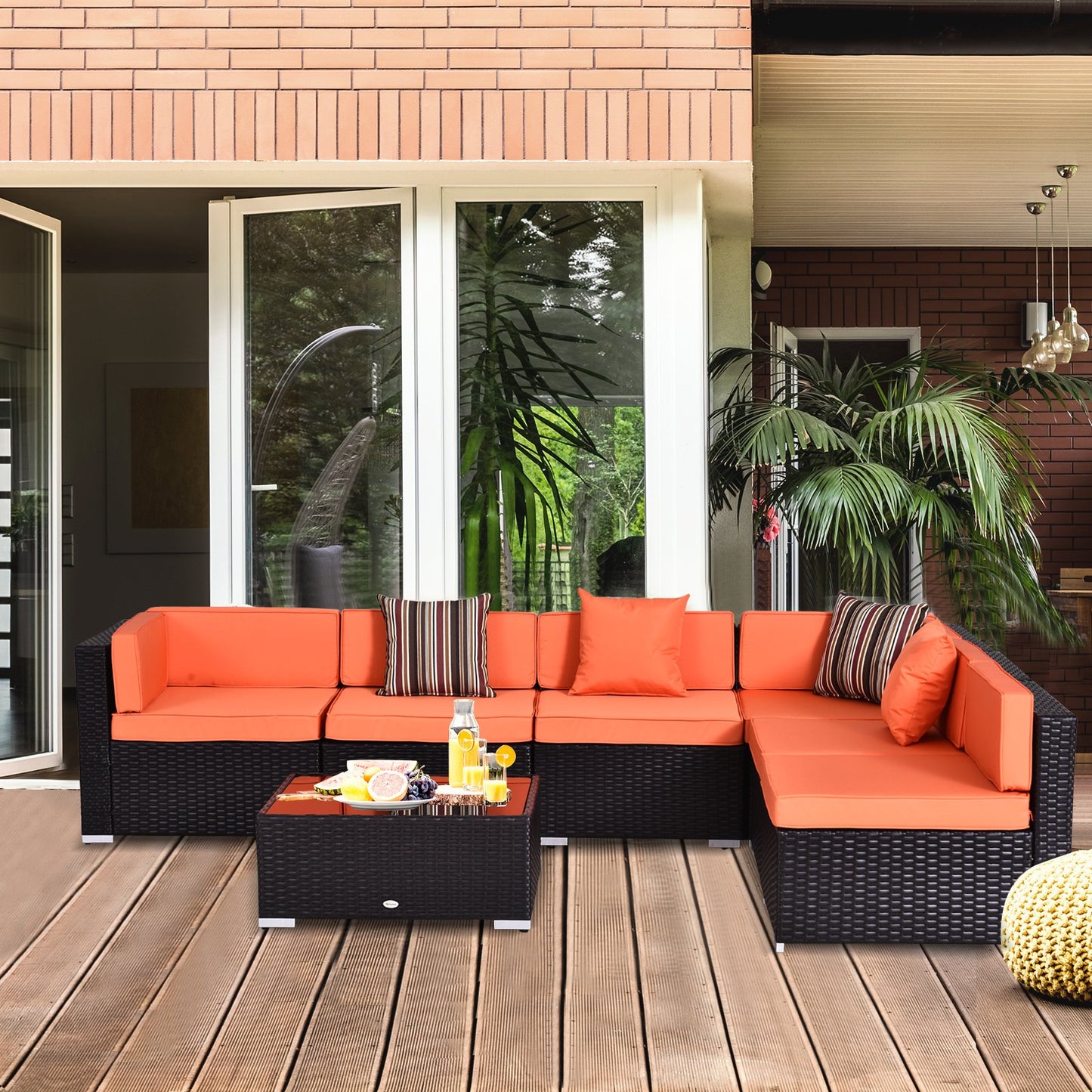 Set de Sofá Modular de Ratán 7 Piezas – Muebles de Exterior Elegantes y Resistentes