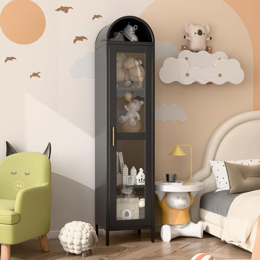 73” Metal Arched Glass Cabinet – Modern Tall Storage Cabinet for Kitchen, Living Room & Bedroom | Kalaka Living