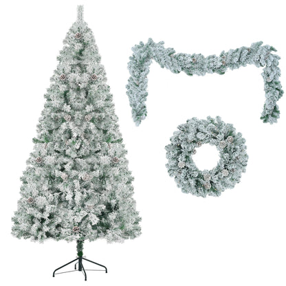 6FT Snow Flocked Christmas Tree, Pre-Lit Set with Tree, Garland & Wreath