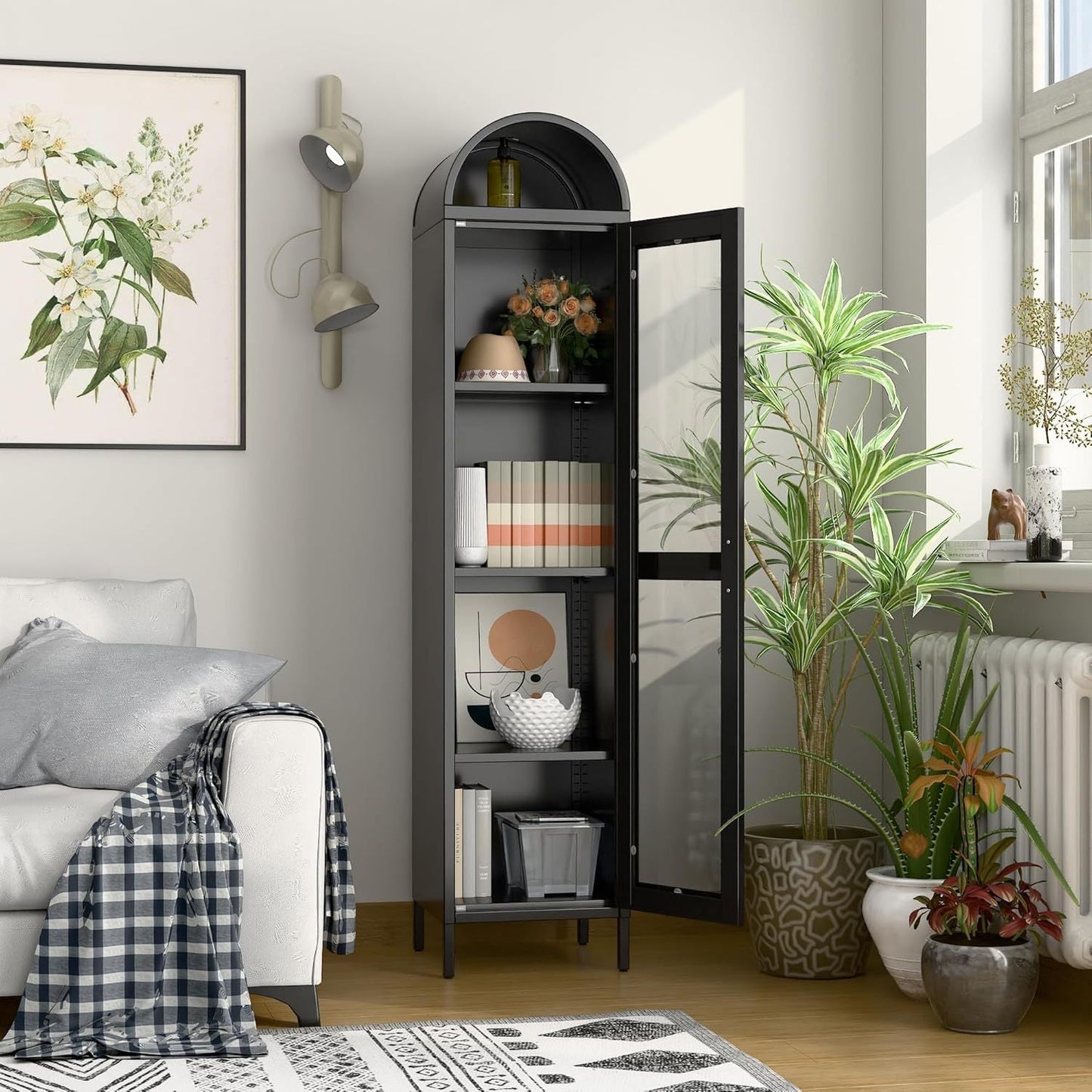 73” Metal Arched Glass Cabinet – Modern Tall Storage Cabinet for Kitchen, Living Room & Bedroom | Kalaka Living