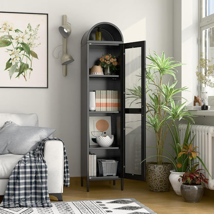 73” Metal Arched Glass Cabinet – Modern Tall Storage Cabinet for Kitchen, Living Room & Bedroom | Kalaka Living