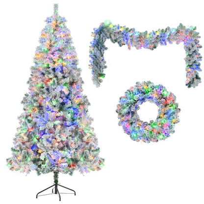 6FT Snow Flocked Christmas Tree, Pre-Lit Set with Tree, Garland & Wreath