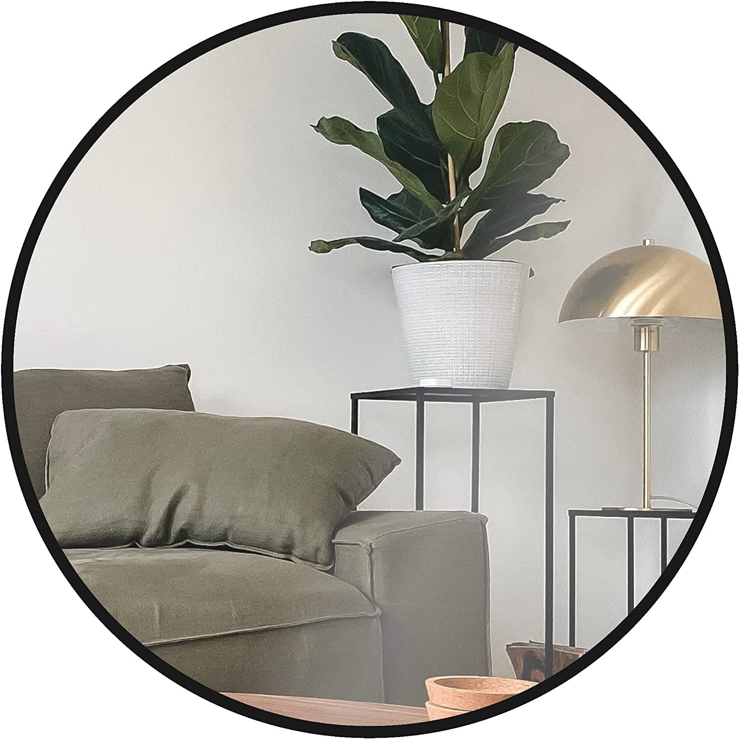 Espejo Redondo de Pared con Marco de Metal Negro – 24” Estilo Moderno