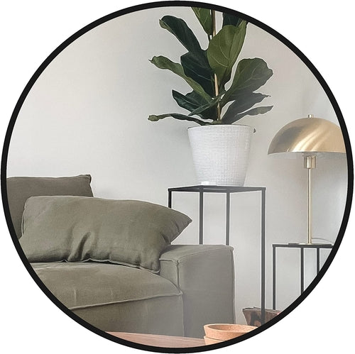 Espejo Redondo de Pared con Marco de Metal Negro – 24” Estilo Moderno