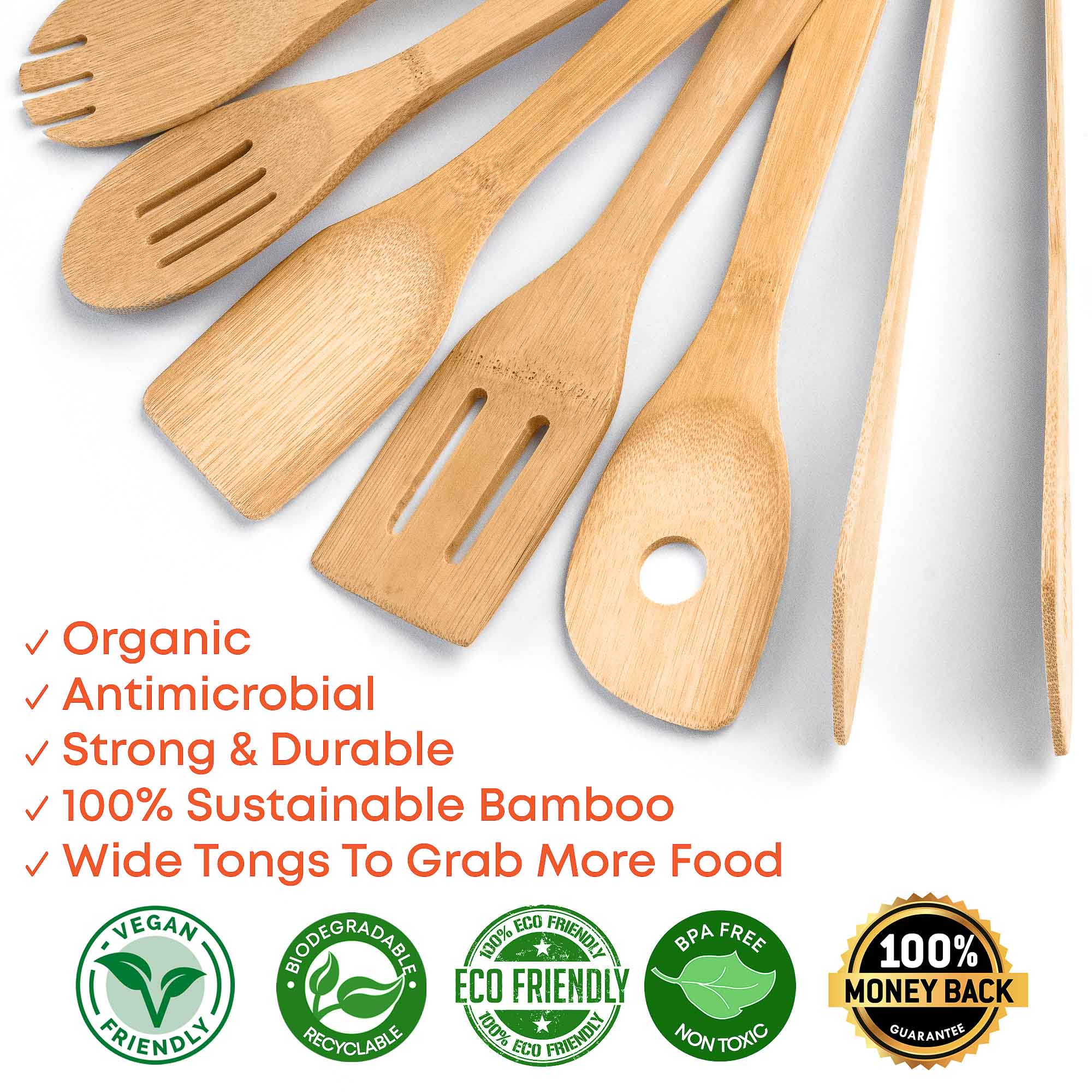 Utensilios de Cocina de Bambú | Juego 8 Piezas Ecológicas con Soporte