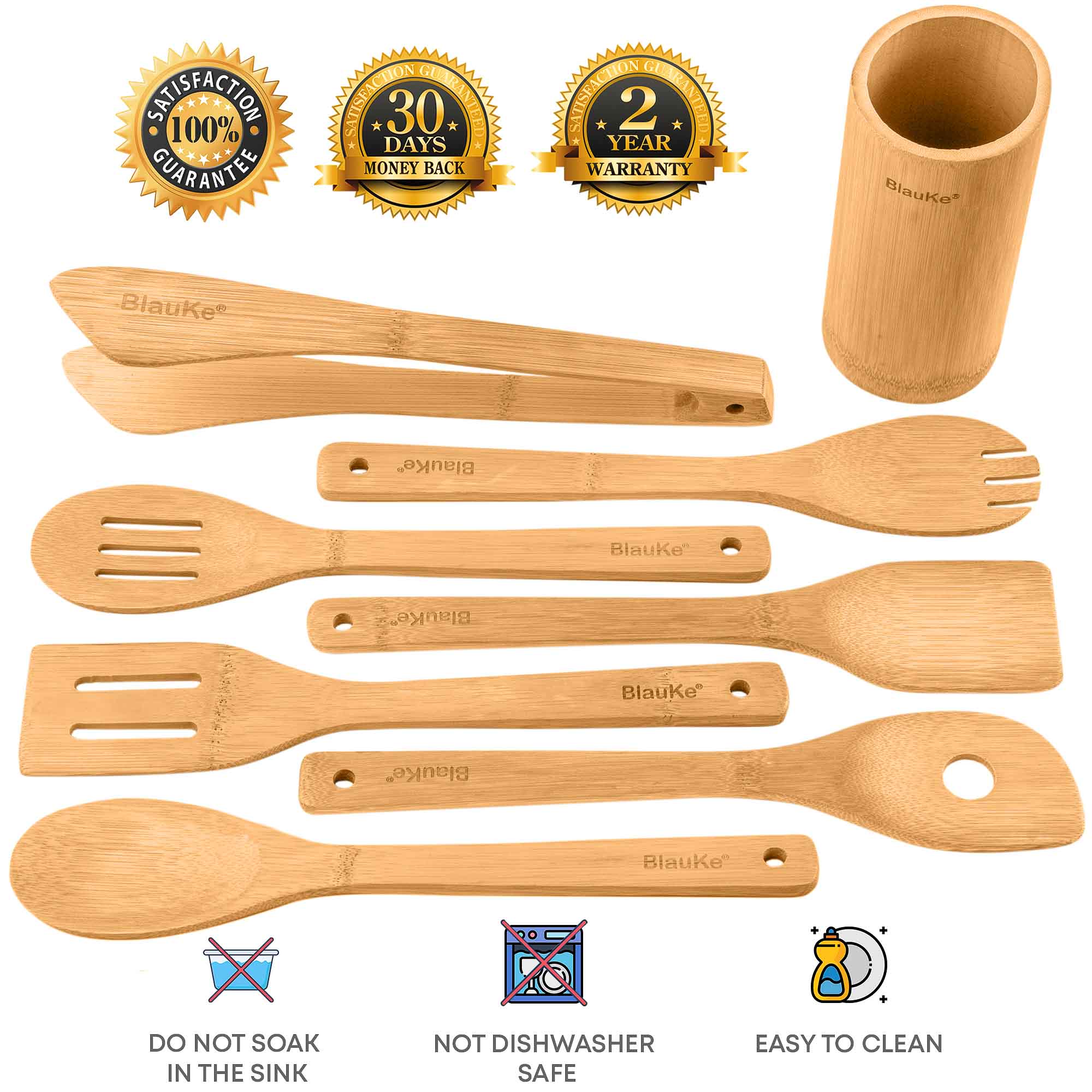 Utensilios de Cocina de Bambú | Juego 8 Piezas Ecológicas con Soporte