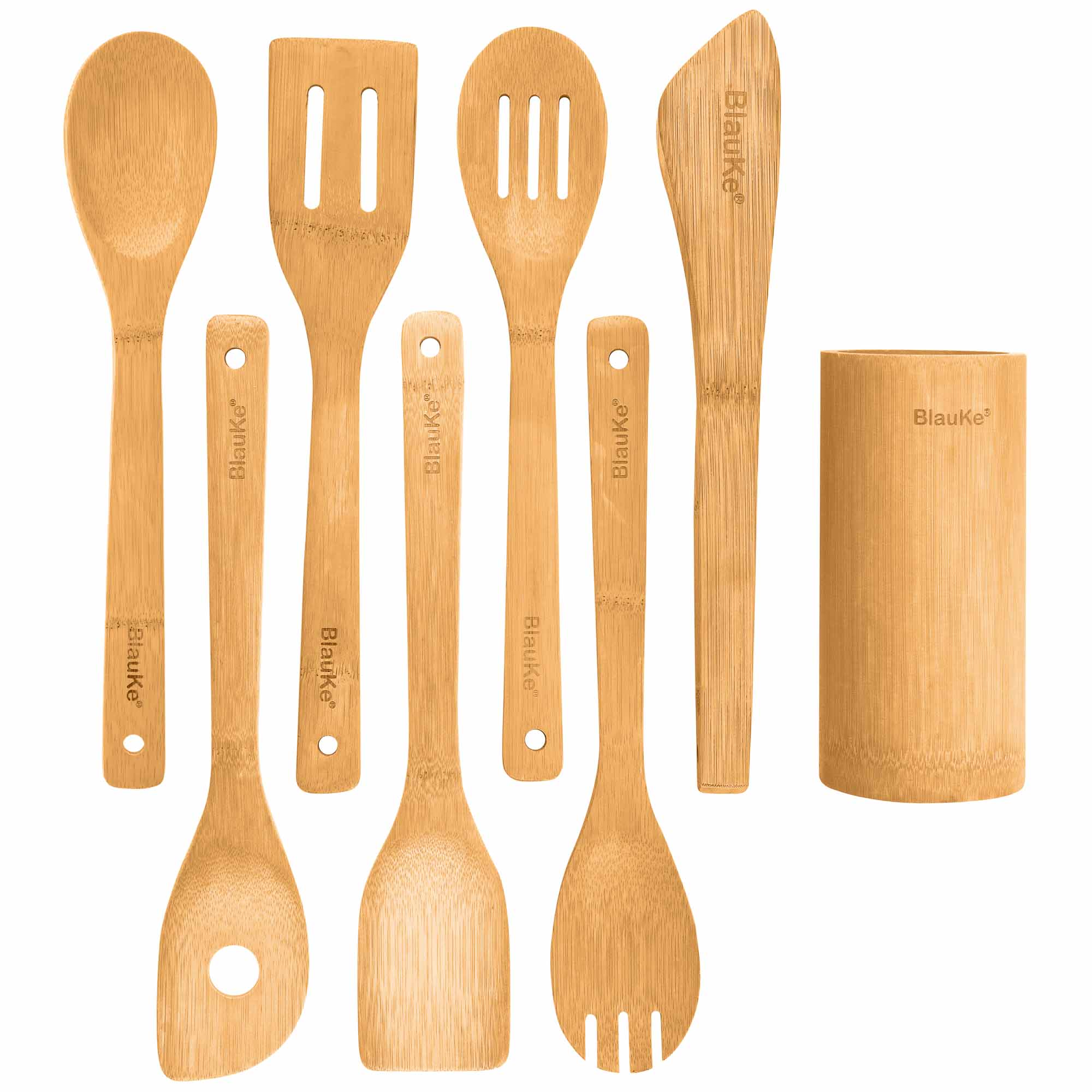 Utensilios de Cocina de Bambú | Juego 8 Piezas Ecológicas con Soporte
