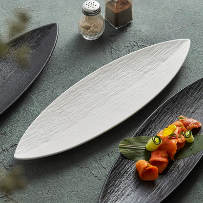 Plato de Cerámica con Forma de Hoja – Fuente Texturizada para Sushi o Aperitivos