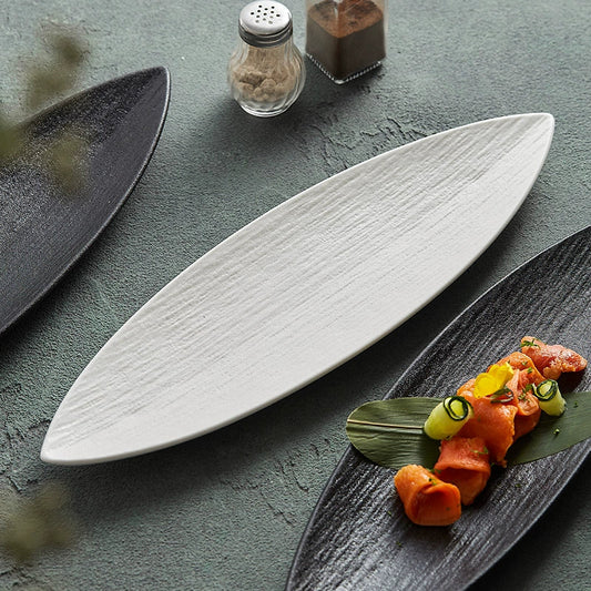 Plato de Cerámica con Forma de Hoja – Fuente Texturizada para Sushi o Aperitivos