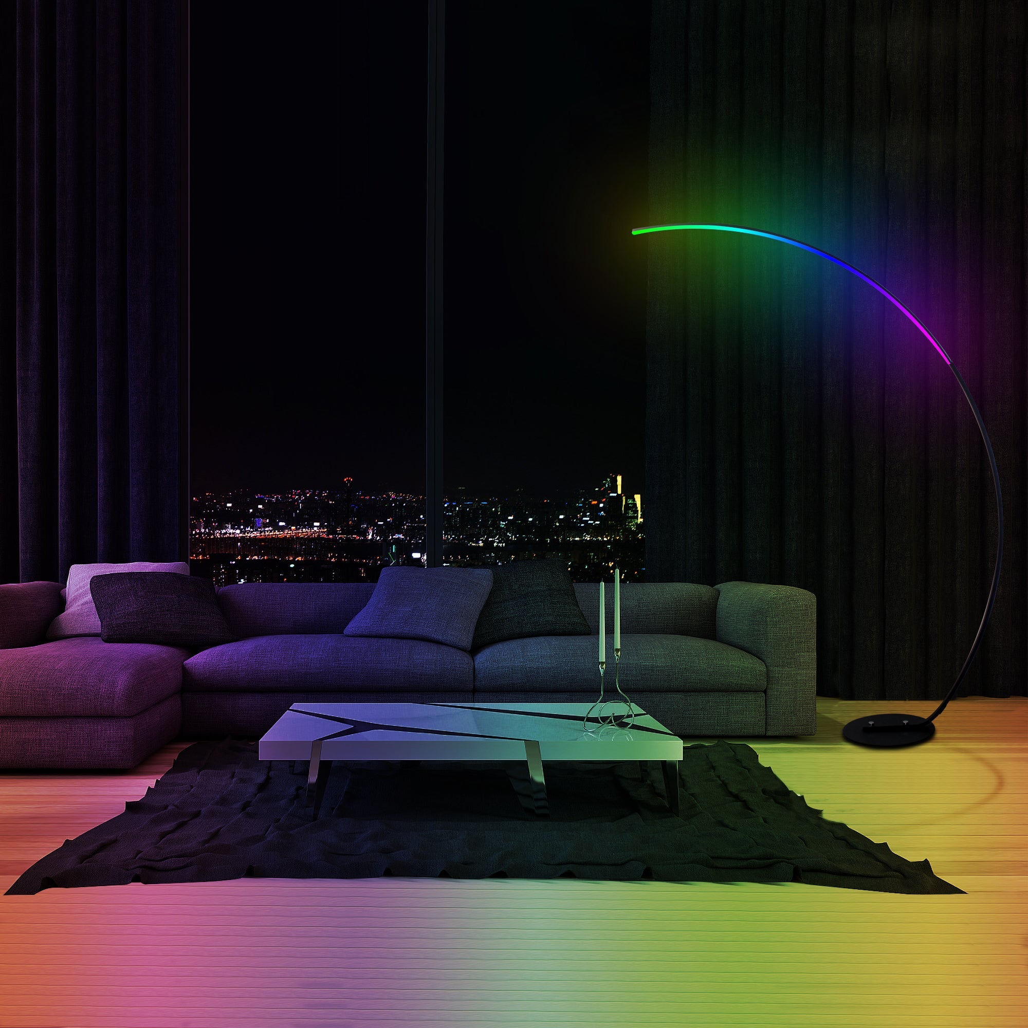 Lámpara de Pie Curva Moderna RGBW – Iluminación Decorativa Minimalista