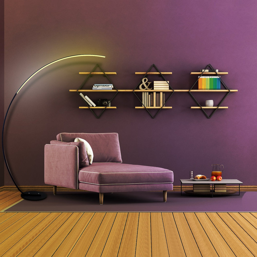 Lámpara de Pie Curva Moderna RGBW – Iluminación Decorativa Minimalista