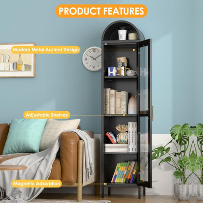 73” Metal Arched Glass Cabinet – Modern Tall Storage Cabinet for Kitchen, Living Room & Bedroom | Kalaka Living