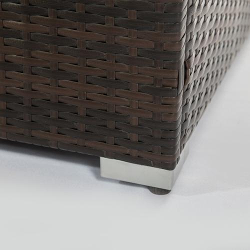 Mesa de Fuego Exterior a Gas – Ratán Marrón Oscuro, Diseño Moderno para Terraza y Jardín