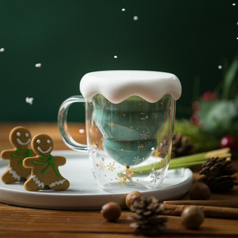 Taza de Vidrio Doble con Árbol de Navidad