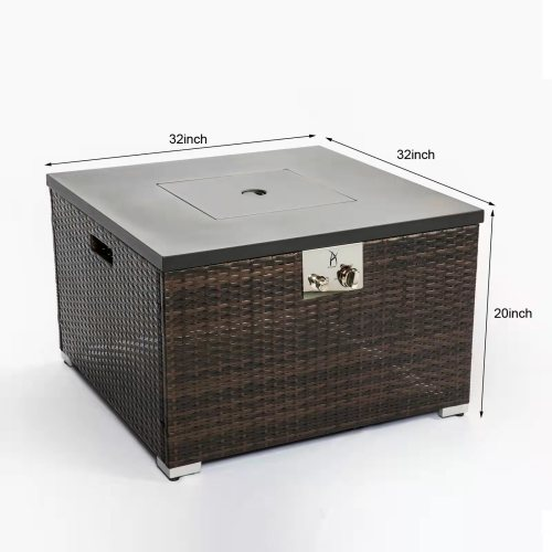 Mesa de Fuego Exterior a Gas – Ratán Marrón Oscuro, Diseño Moderno para Terraza y Jardín